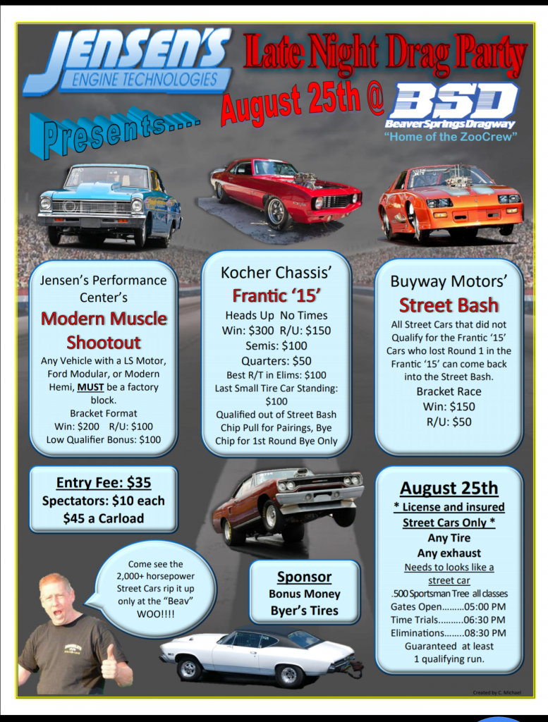 Flashback Friday & Jensen’s Late Night Drag Party – Beaver Springs Dragway